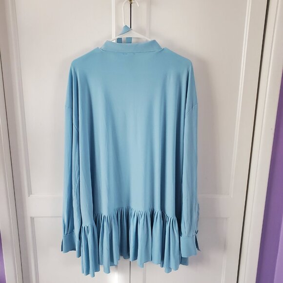 Women's Norma Kamali Boyfriend Shirt Mini Dress in Baby Blue - Picture 3 of 7
